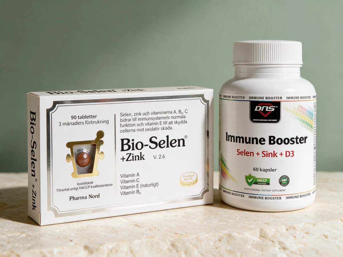 Pharma Nord Bio-Selen+Sink med én tablett og DNS Immune Booster med én kapsel