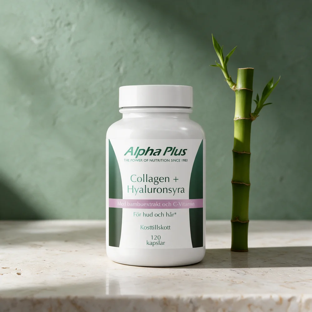 Alpha Plus Collagen + Hyaluronsyra, boks med 120 kapsler