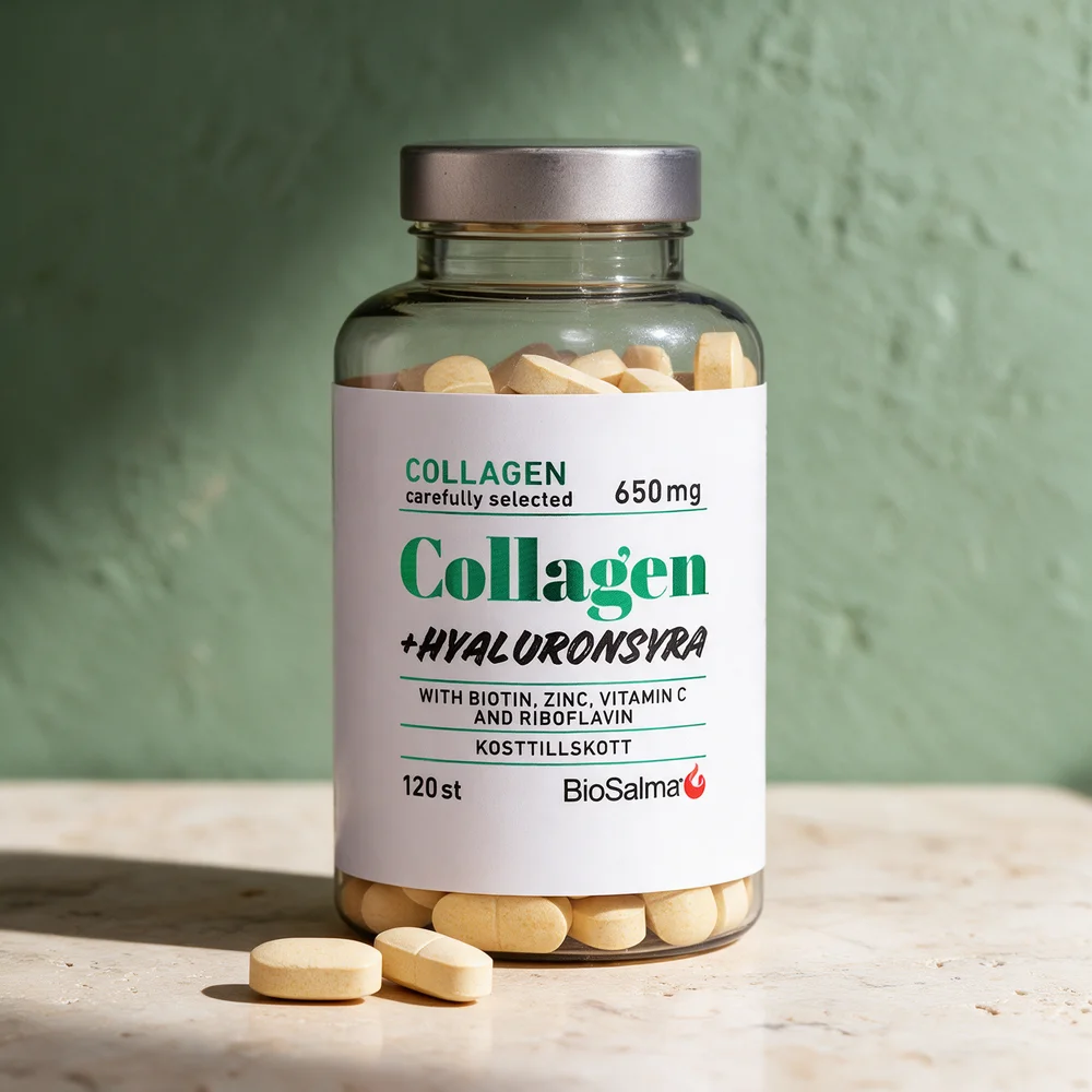 BioSalma Collagen + Hyaluronsyra, krukke med 120 tabletter