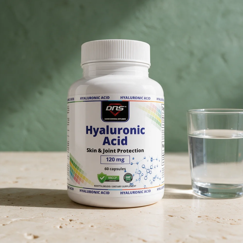 DNS Hyaluronic Acid, boks merket 120 mg og 60 capsules