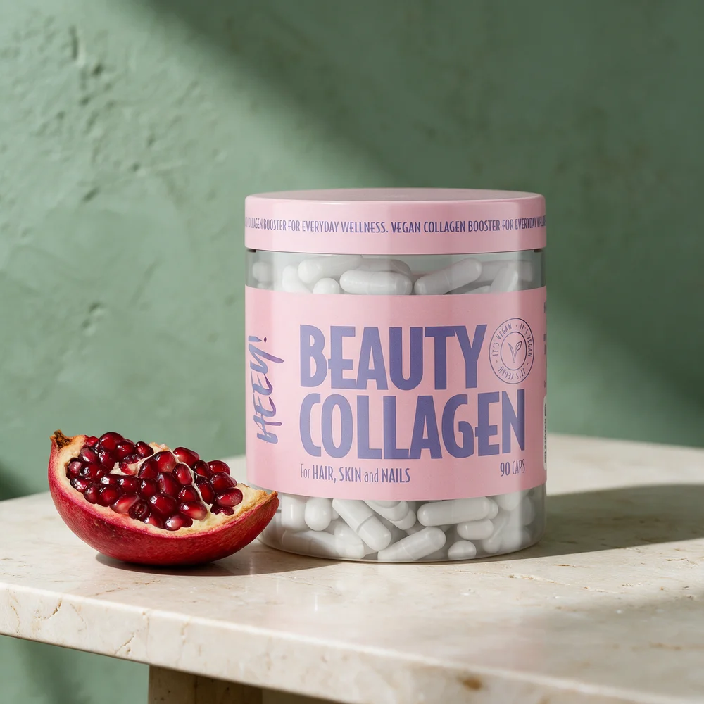 Heey! Beauty Collagen, gjennomsiktig boks med 90 hvite kapsler