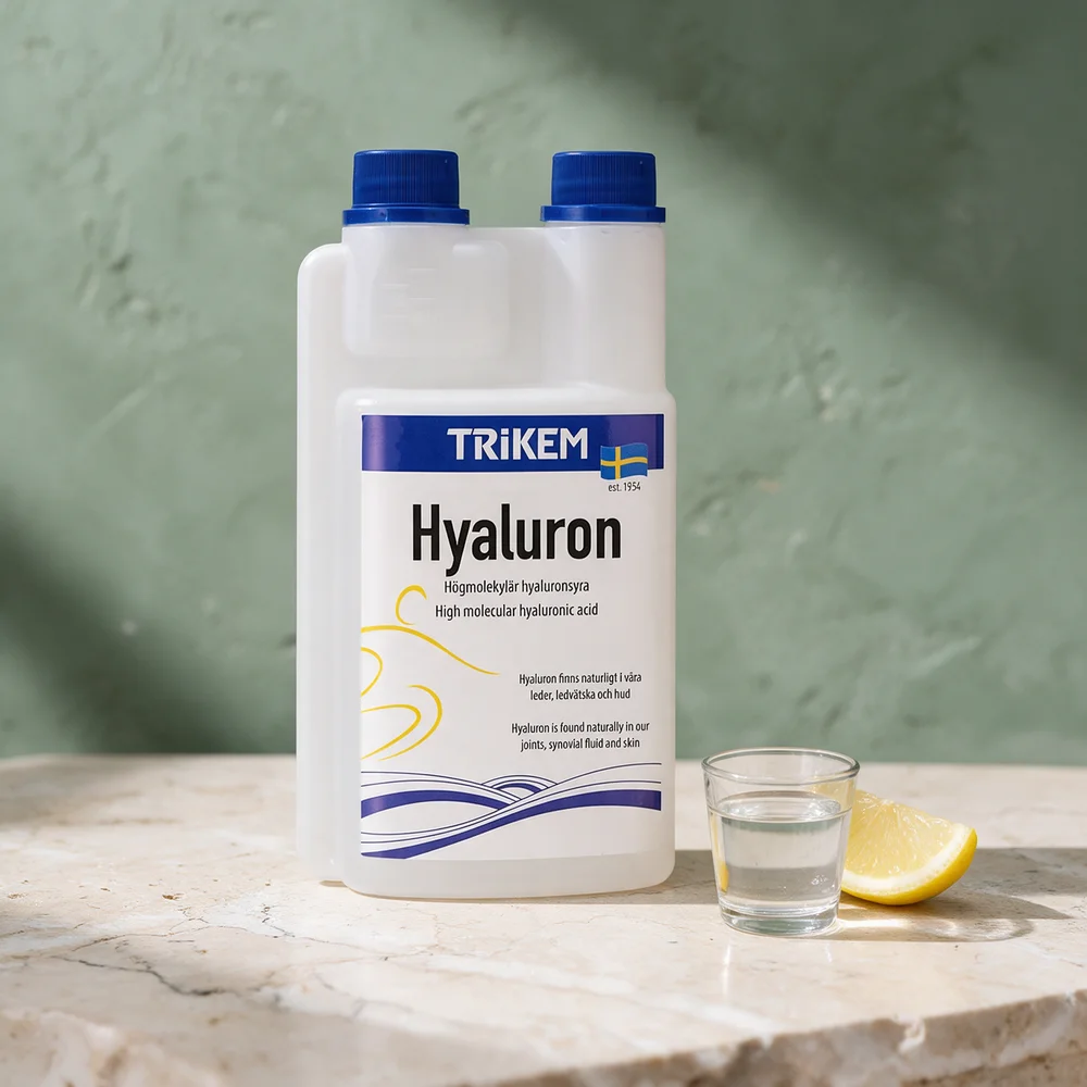 Trikem Hyaluron, flaske merket høymolekylær hyaluronsyre