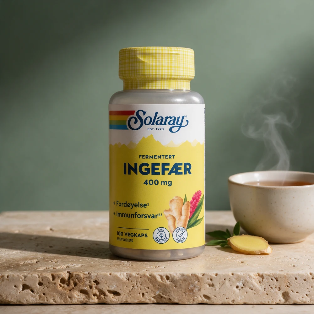 Solaray Fermentert Ingefær, boks med 100 vegetabilske kapsler à 400 mg