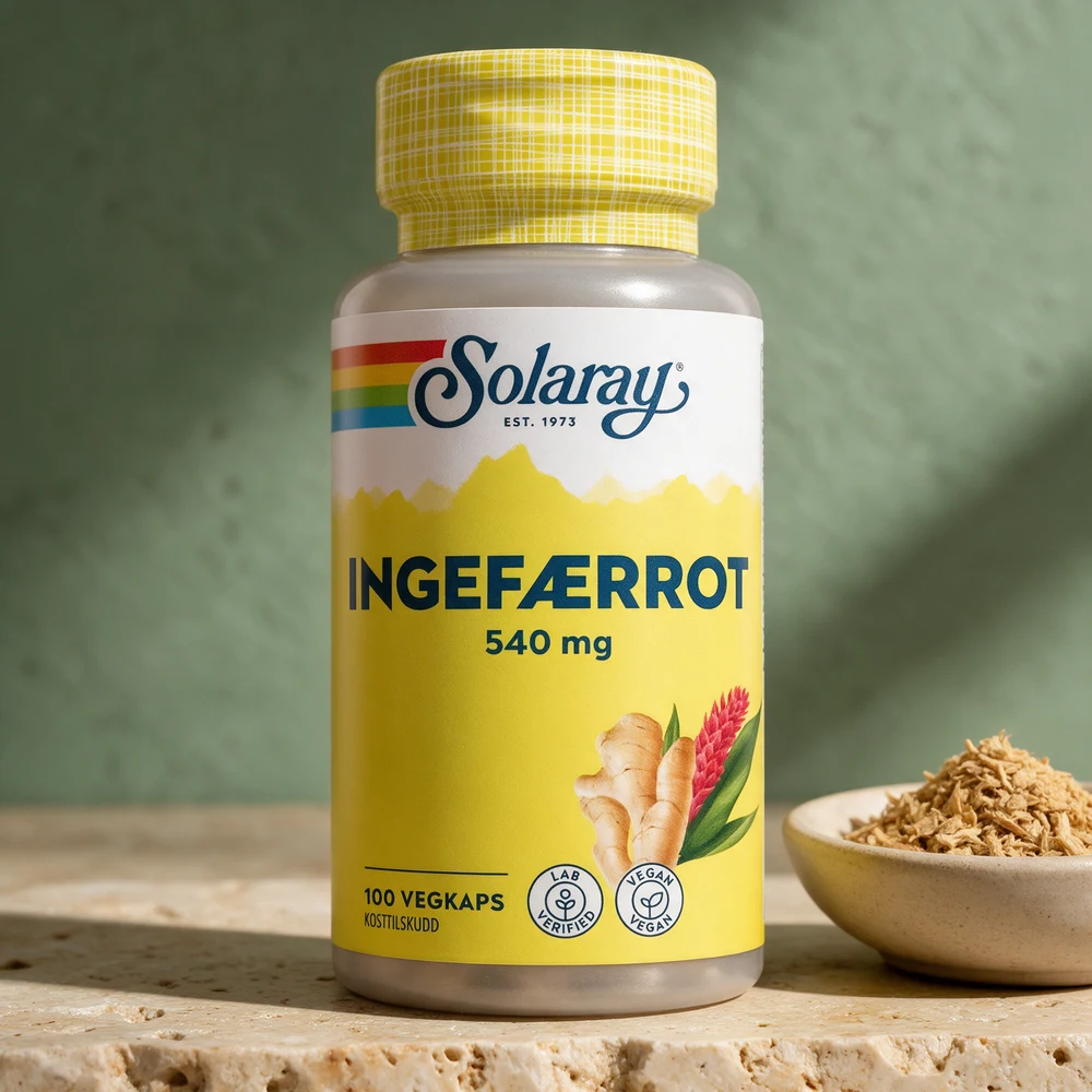 Solaray Ingefærrot, boks med 100 vegetabilske kapsler à 540 mg økologisk ingefærrot
