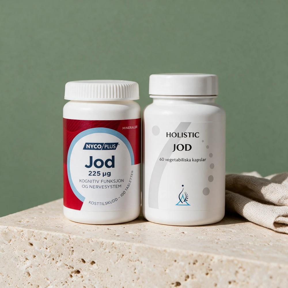 Nycoplus Jod i tablettboks og Holistic Jod i kapselboks
