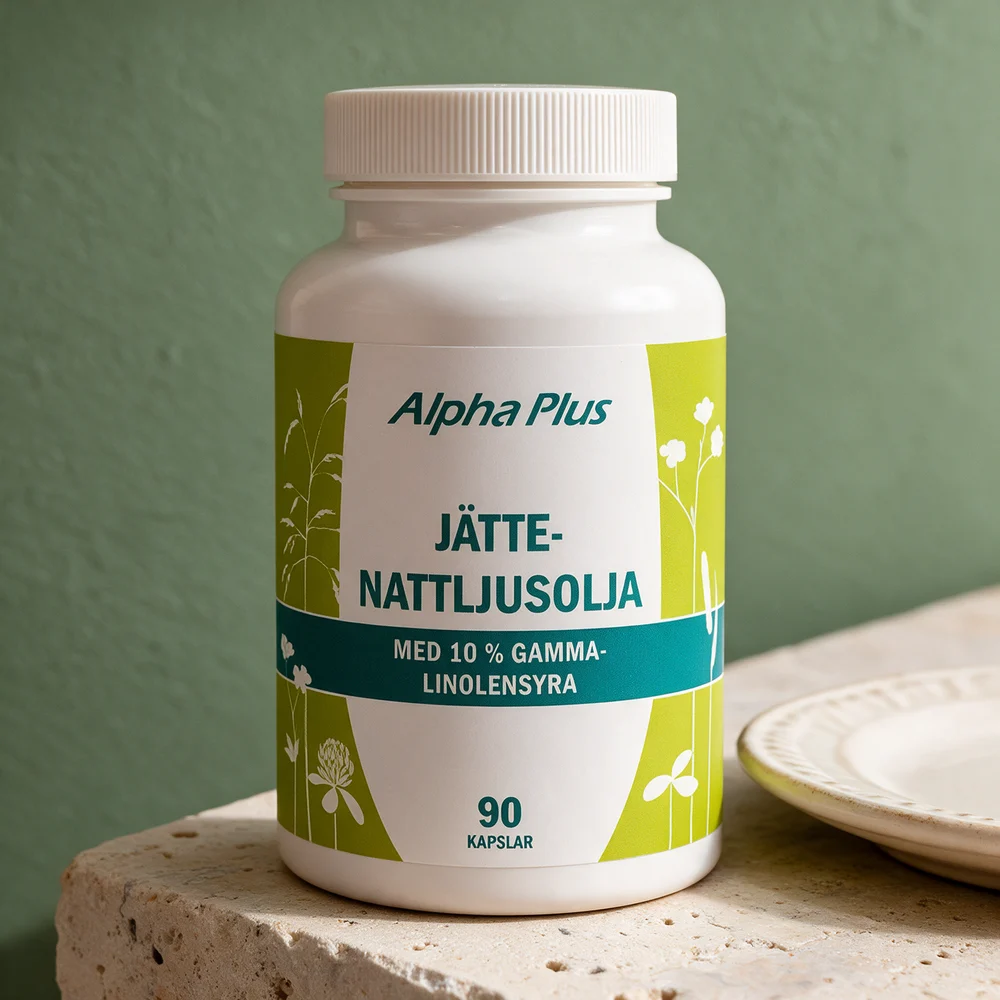 Alpha Plus Kjempenattlysolje, boks med 90 plantekapsler à 500 mg olje
