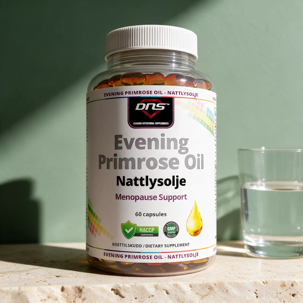 DNS Evening Primrose Oil, boks med 60 gelatinkapsler à 1 000 mg olje