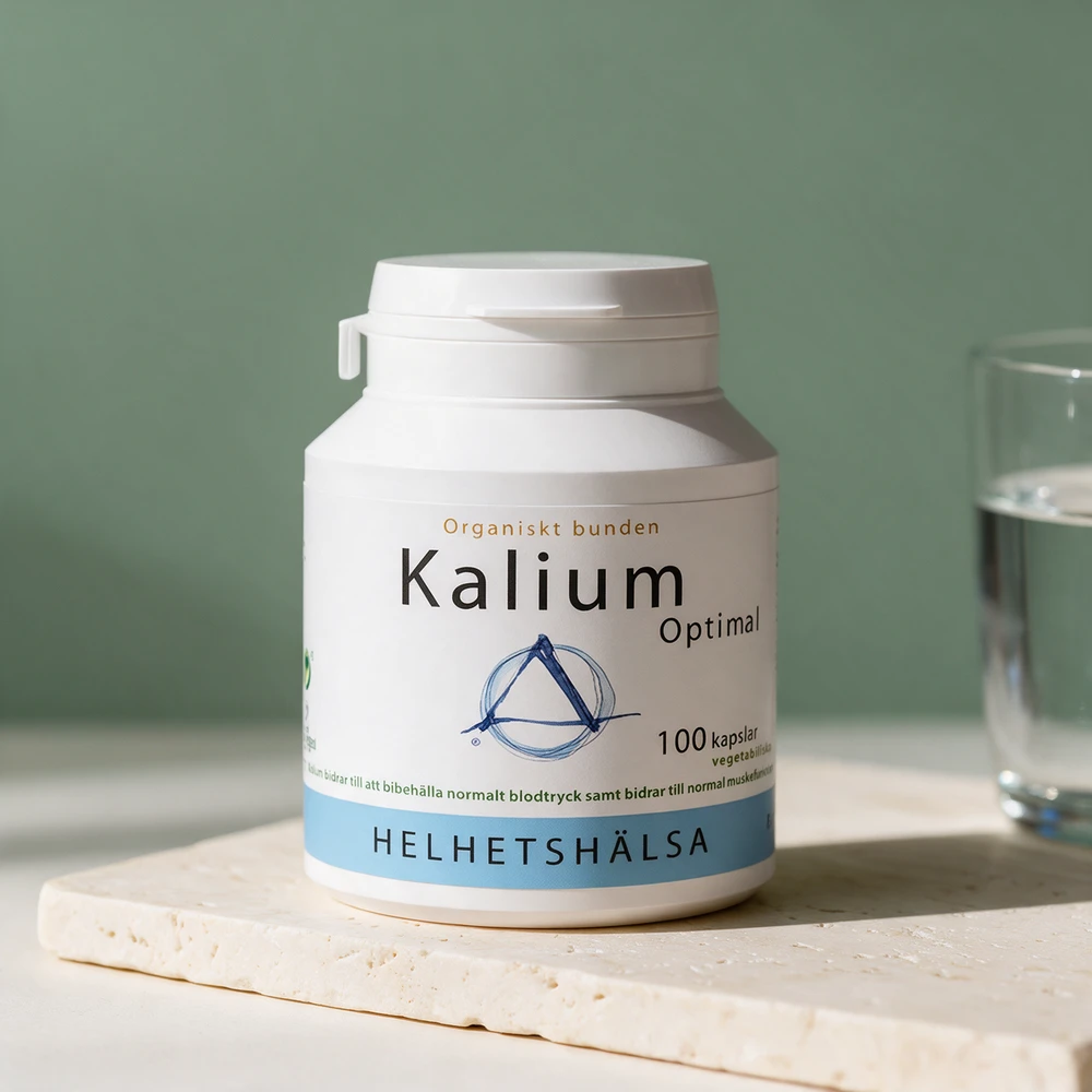 Helhetshälsa Kalium Optimal, hvit boks med 100 vegetabilske kapsler