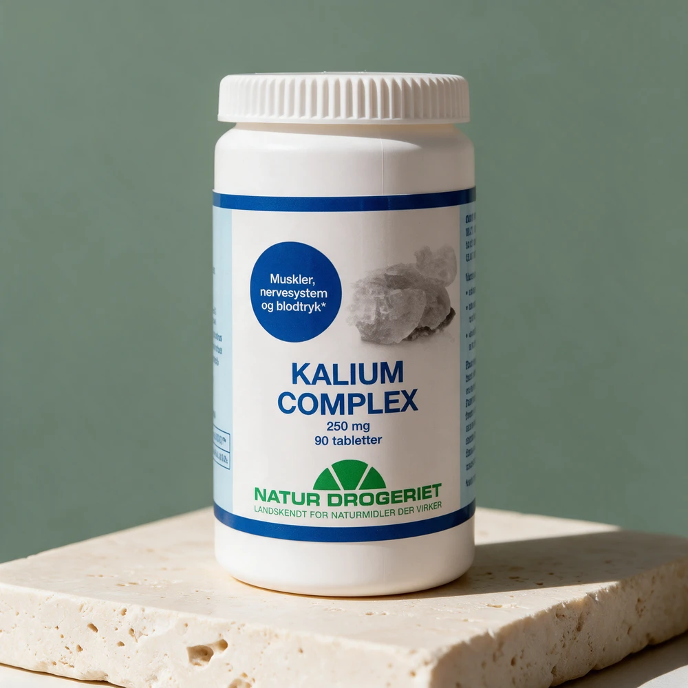 Natur Drogeriet Kalium Complex, hvit boks med 90 tabletter à 250 mg