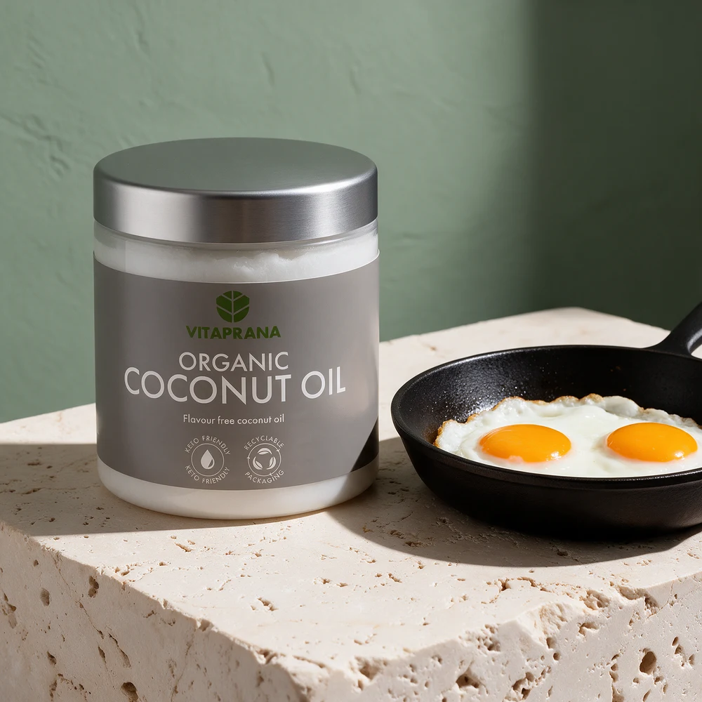 Vitaprana Organic Coconut Oil «Flavour free coconut oil» i plastboks med lokk