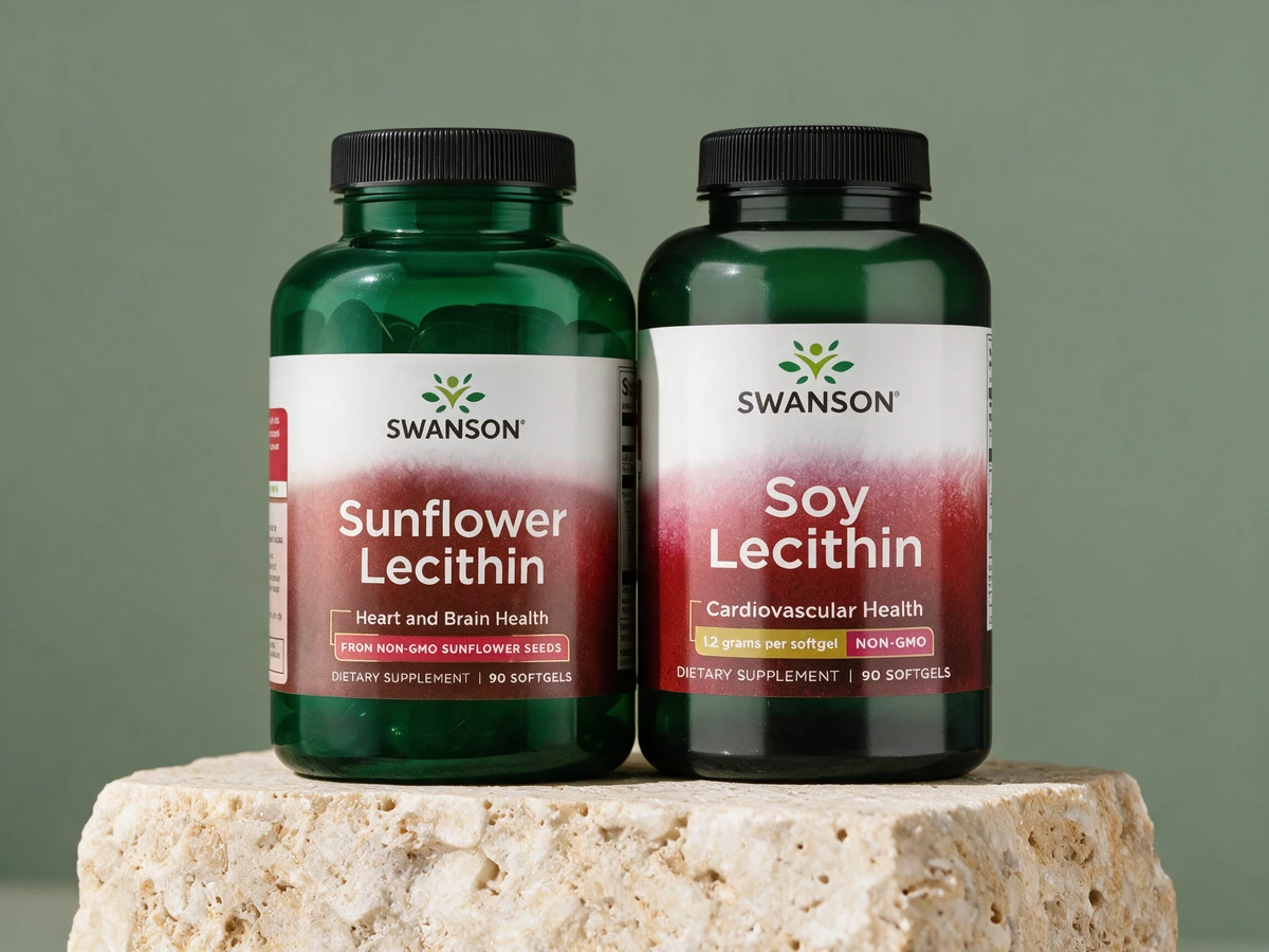 Swanson Sunflower Lecithin og Swanson Soy Lecithin, samme kapsel med lecitin fra solsikke og fra soya