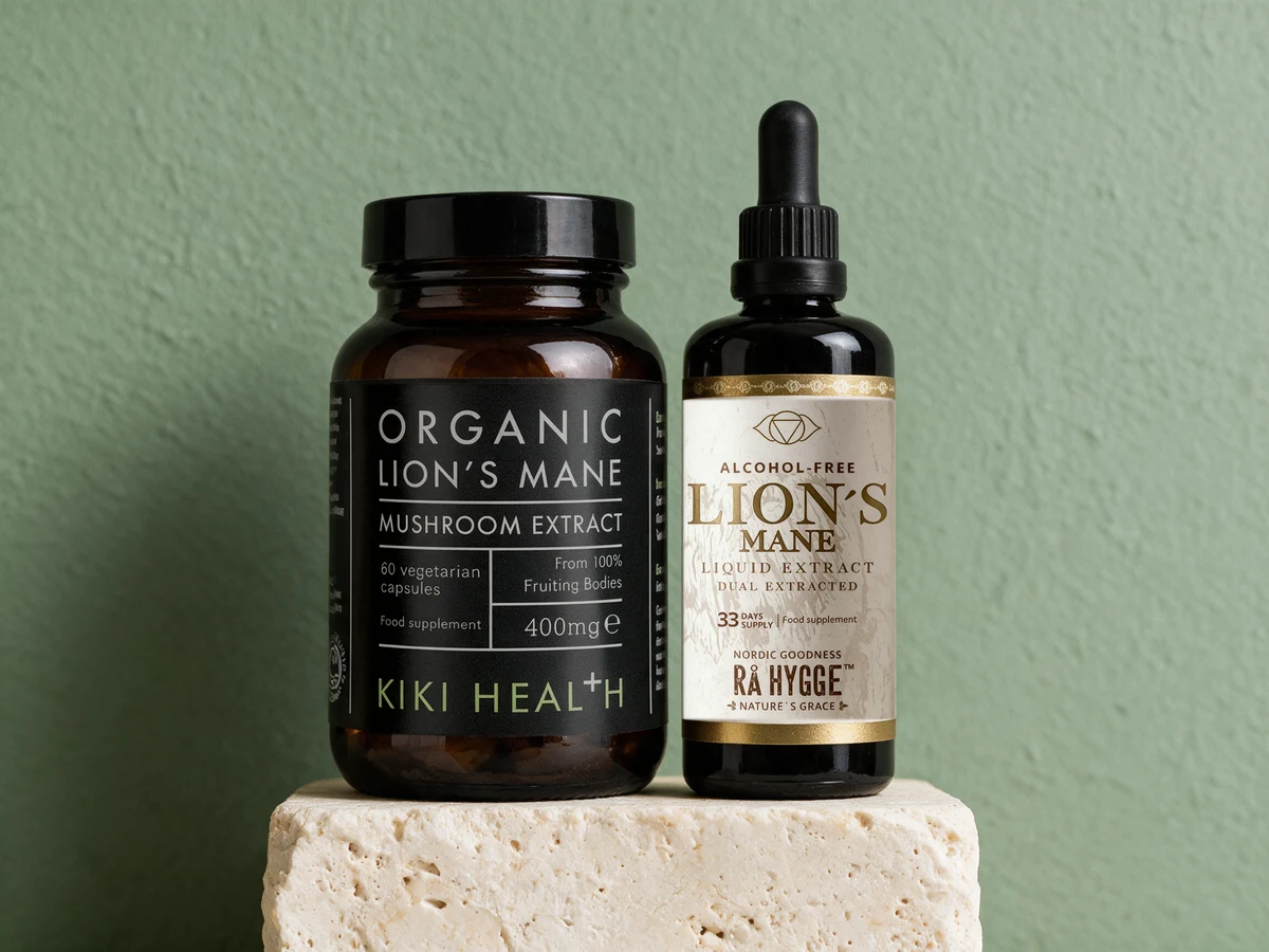 Kiki Health Organic Lions Mane Extract og Rå Hygge Lion's Mane flytende ekstrakt