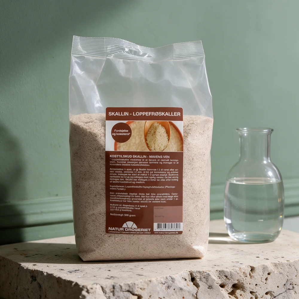 Natur-Drogeriet Skallin i klar plastpose på 500 gram, med skallene synlige gjennom posen