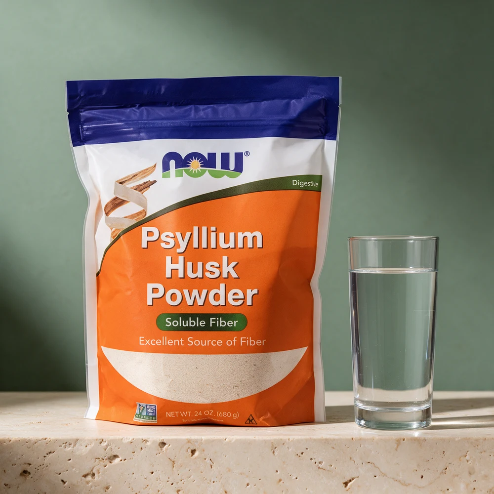 NOW Psyllium Husk Powder i stående pose på 680 gram