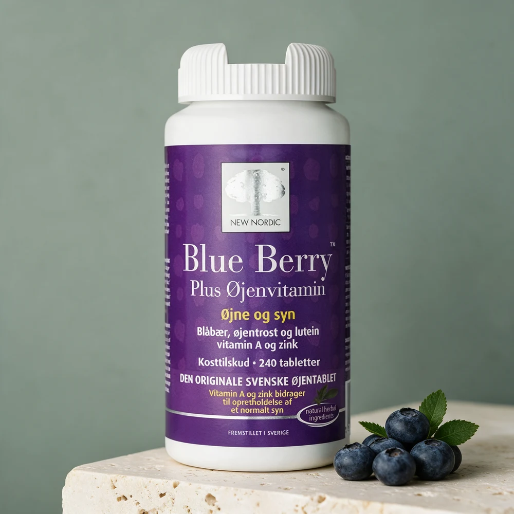 New Nordic Blue Berry Plus, hvit boks med 240 tabletter