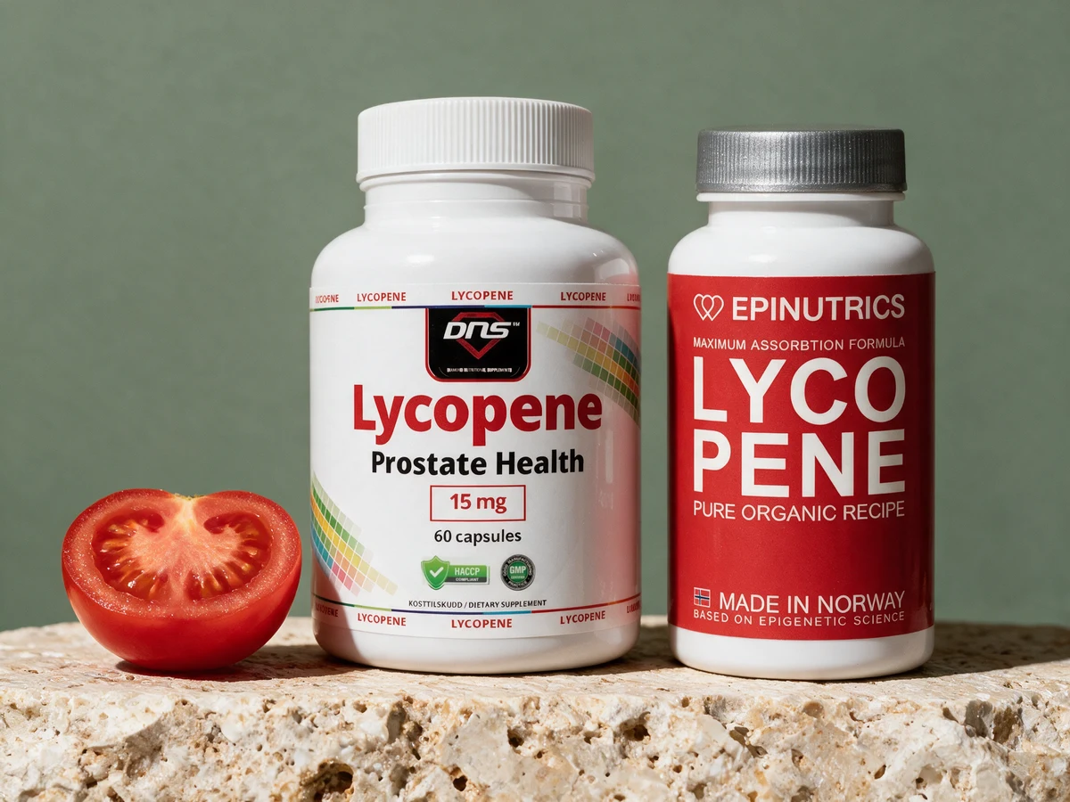 DNS Lycopene og Epinutrics Epi-Lycopene, de to boksene med full lykopendose