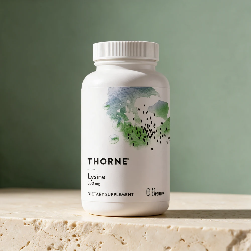 Thorne Lysine 500 mg, hvit boks med 60 capsules