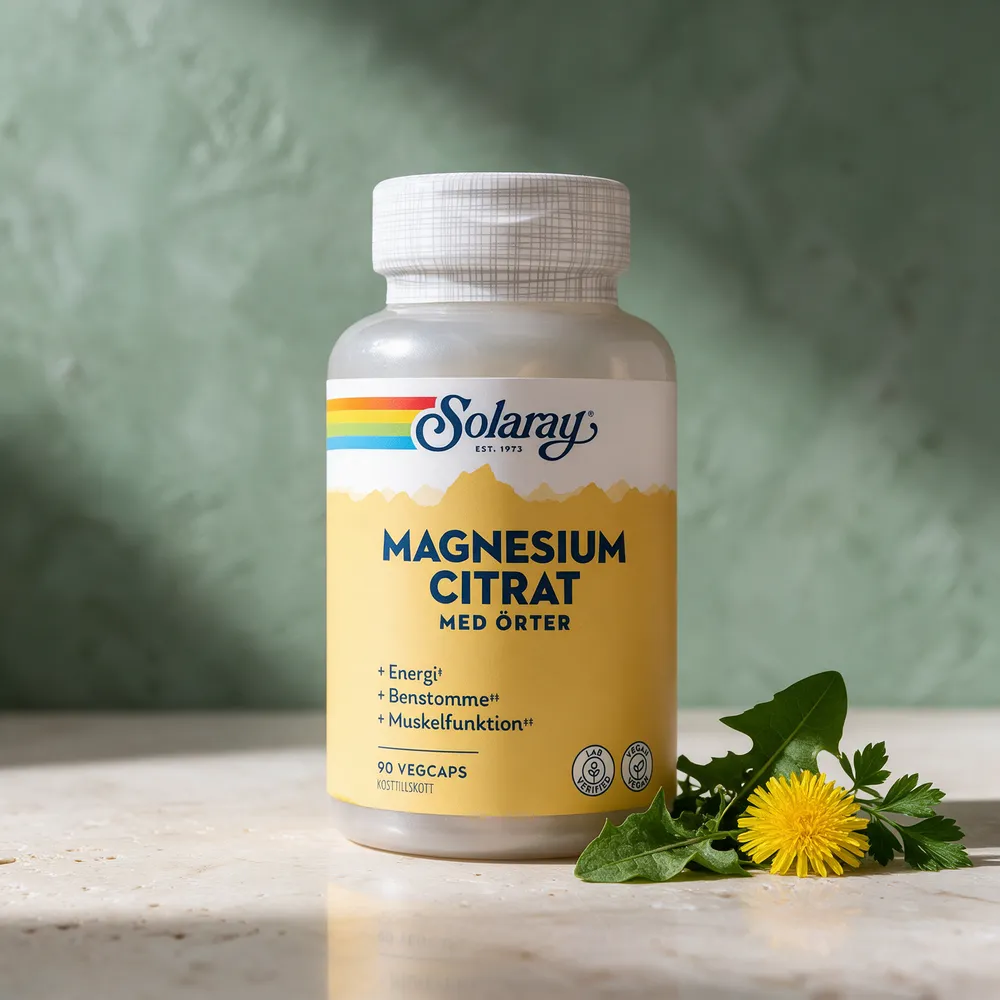 Solaray Magnesium Citrat med urter, 90 vegcaps, ved en løvetann