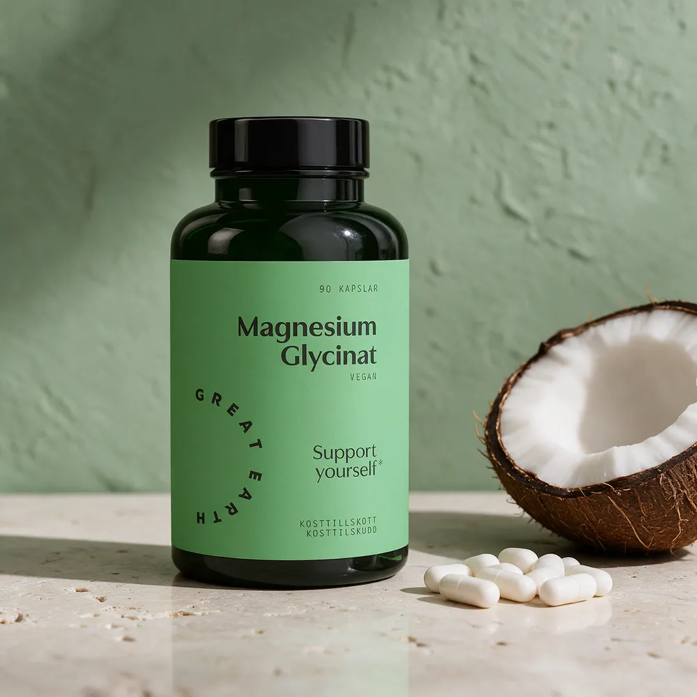 Great Earth Magnesium Glycinat, vegansk, 90 kapsler