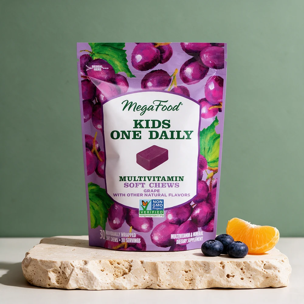 MegaFood Kids One Daily Soft Chews, lilla pose med 30 enkeltpakkede tyggebiter