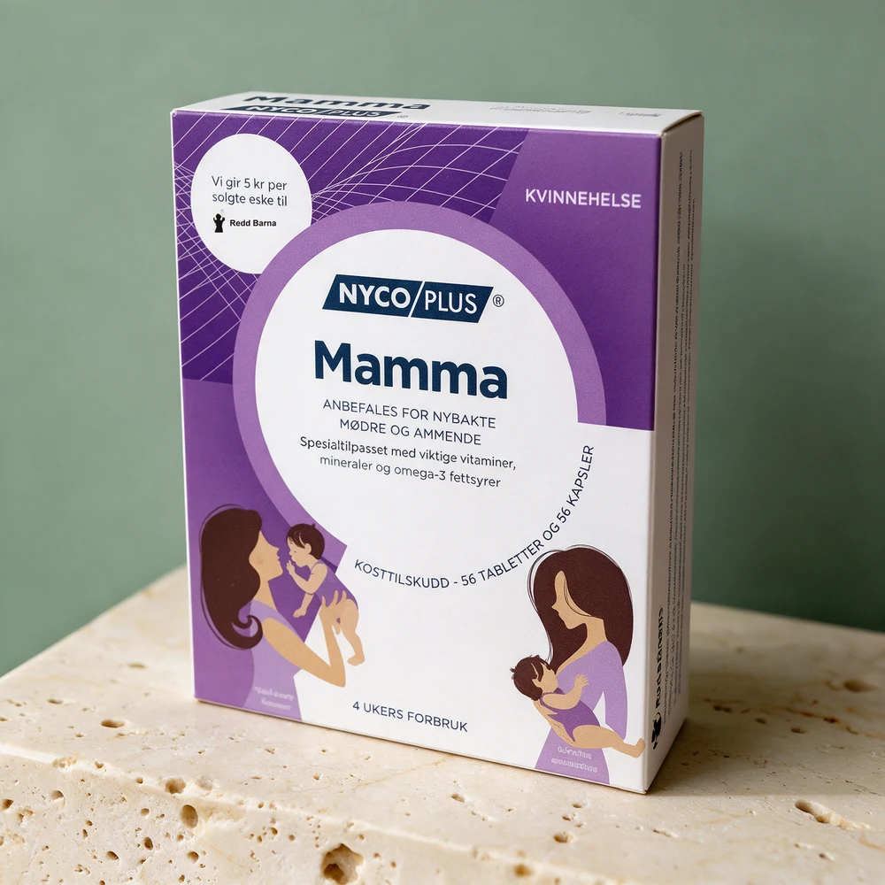 Nycoplus Mamma-esken med 56 tabletter og 56 kapsler, merket for nybakte mødre og ammende