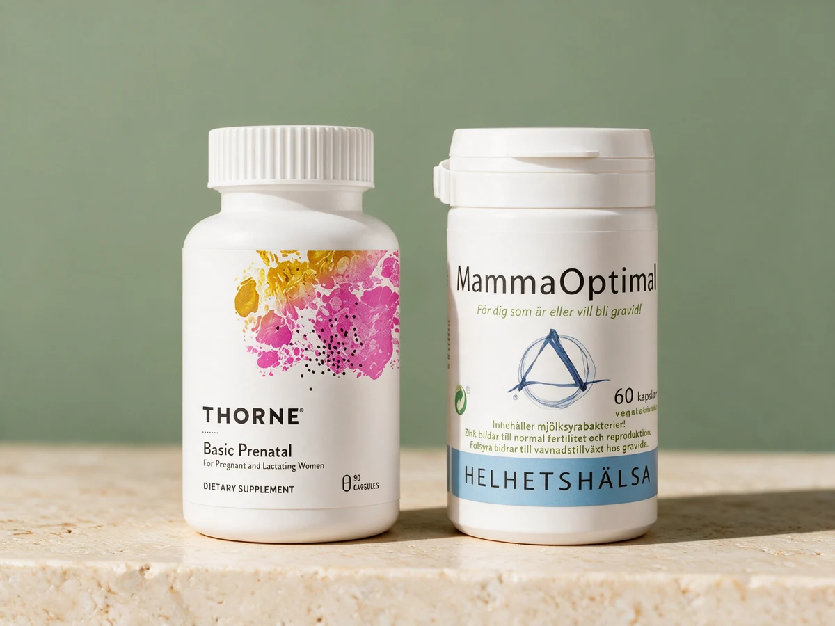 Thorne Basic Prenatal og Helhetshälsa MammaOptimal side om side