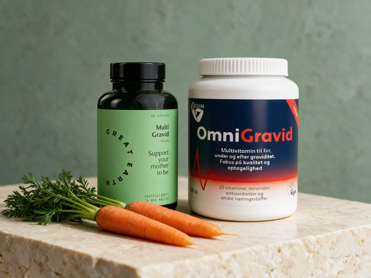 Great Earth Multi Gravid og Biosym OmniGravid side om side med to gulrøtter