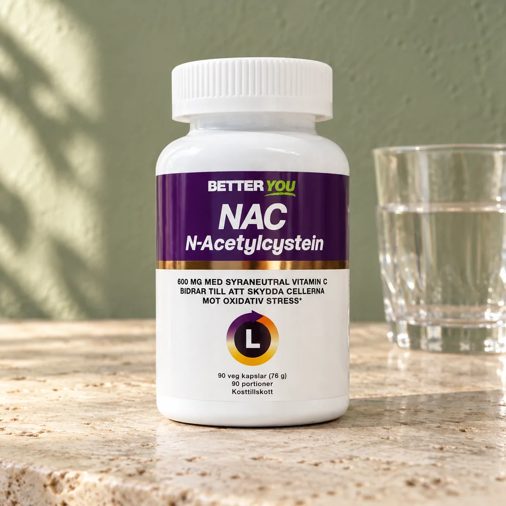 Better You NAC med syrenøytral C-vitamin, boks med 90 veganske kapsler
