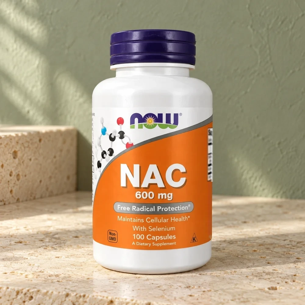 NOW NAC 600 mg med selen, boks med 100 kapsler