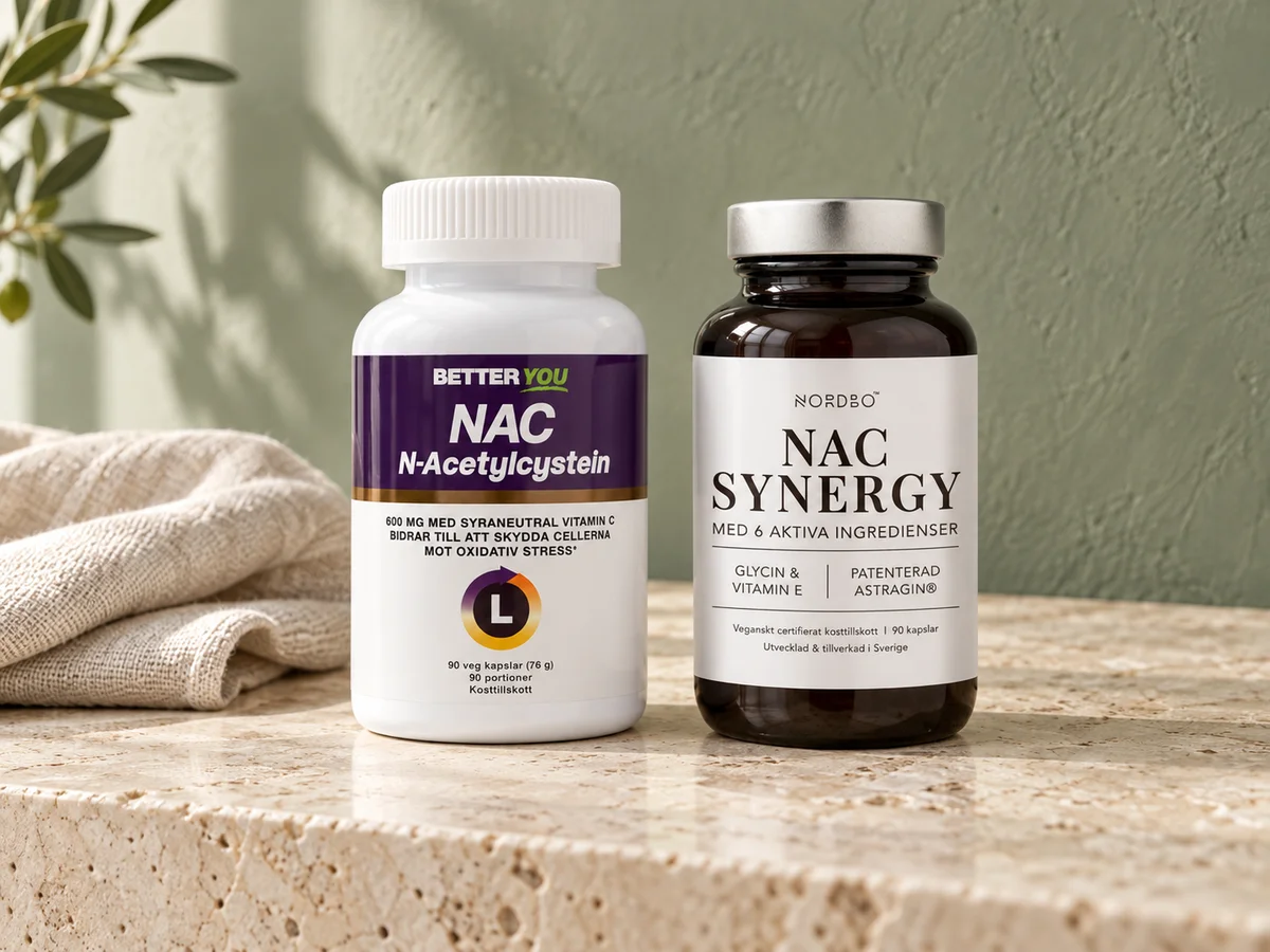 Better You NAC + C og Nordbo NAC Synergy med seks aktive ingredienser