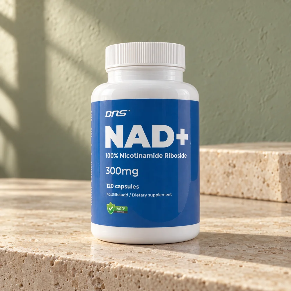 DNS NAD+ 300 mg, hvit boks med 120 kapsler nikotinamidribosid