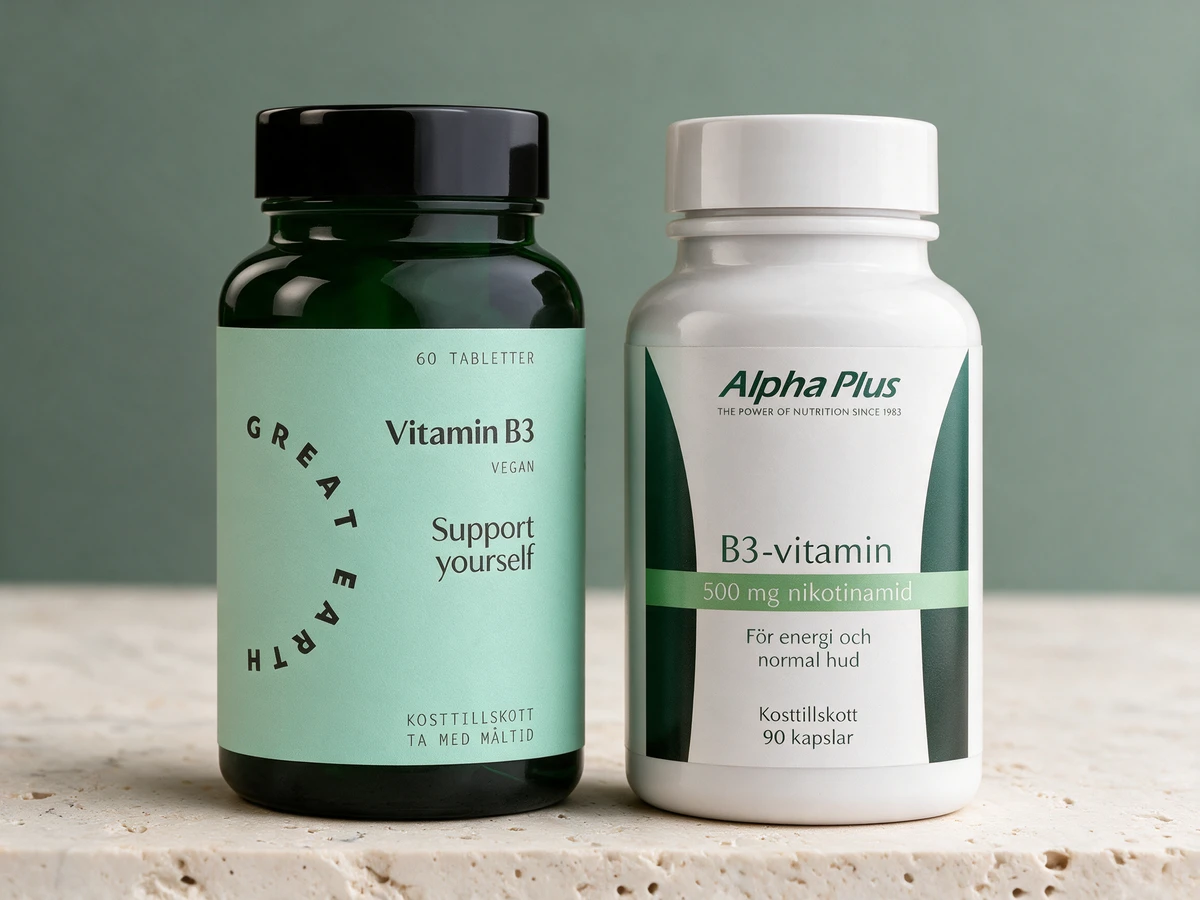 Great Earth Vitamin B3-tabletter og Alpha Plus B3-vitamin-kapsler