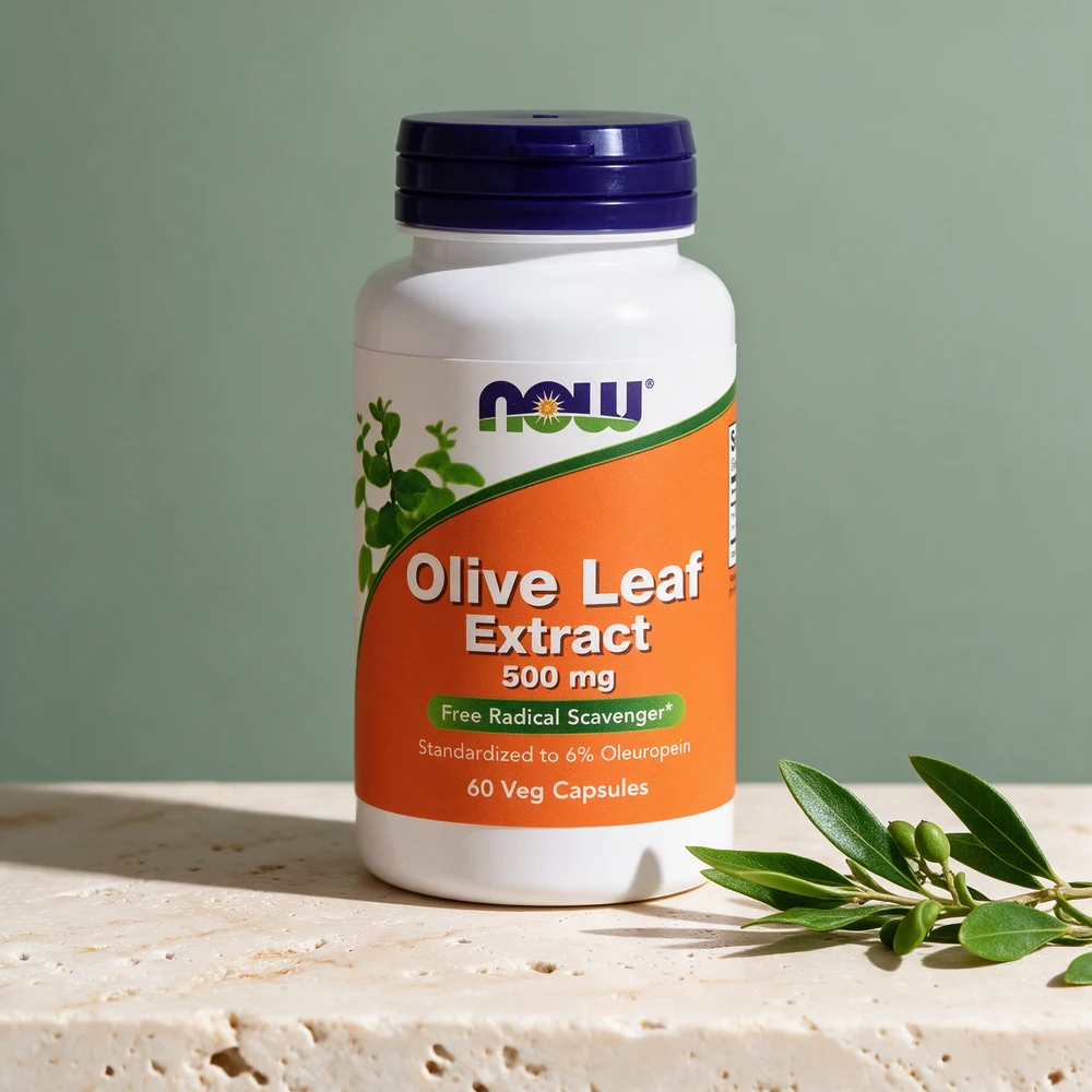 NOW Olive Leaf Extract, boks med 60 veg capsules à 500 mg og minst 6 % oleuropein
