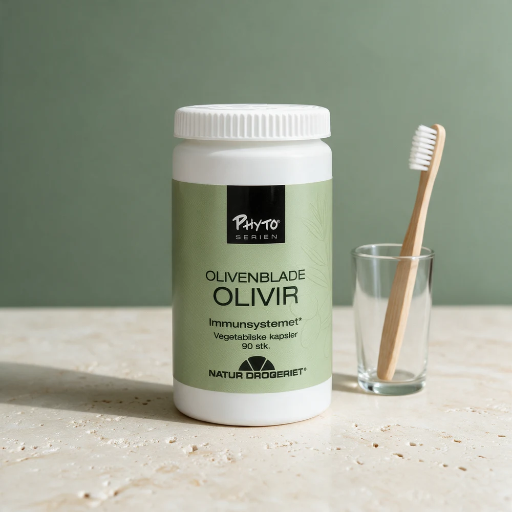 Natur-Drogeriet Olivir, boks med 90 vegetabilske kapsler med malte olivenblader