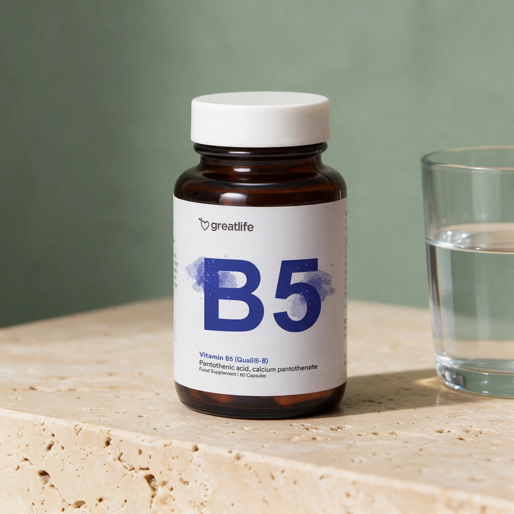 Greatlife Vitamin B5 (Quali-B), mørk glasskrukke med 60 kapsler