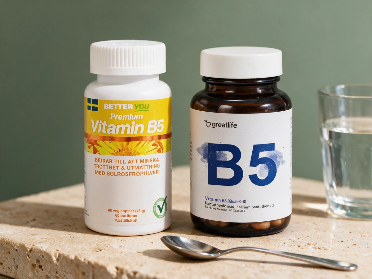 Better You Premium Vitamin B5 og Greatlife Vitamin B5 (Quali-B), de to kapslene som kan tømmes i vann