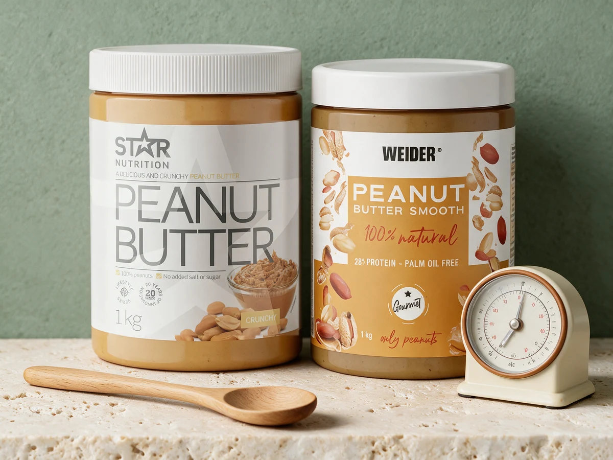 Star Nutrition Peanut Butter Crunchy og Weider Peanut Butter Smooth – to kilospann med bare peanøtter