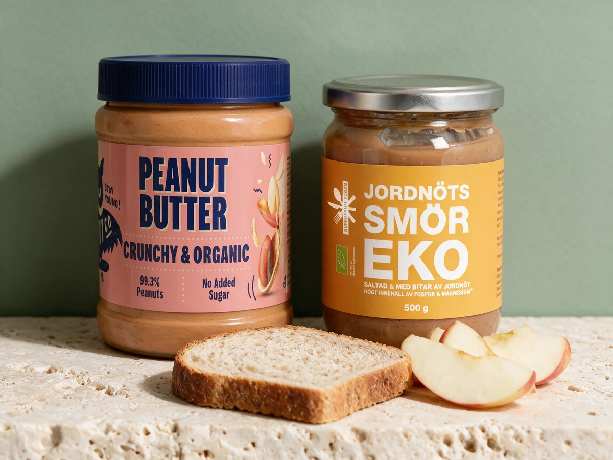 Healthyco Peanut Butter «Crunchy & Organic» og Superfruit Foods Jordnötssmör EKO – to saltede, økologiske crunchy-smør