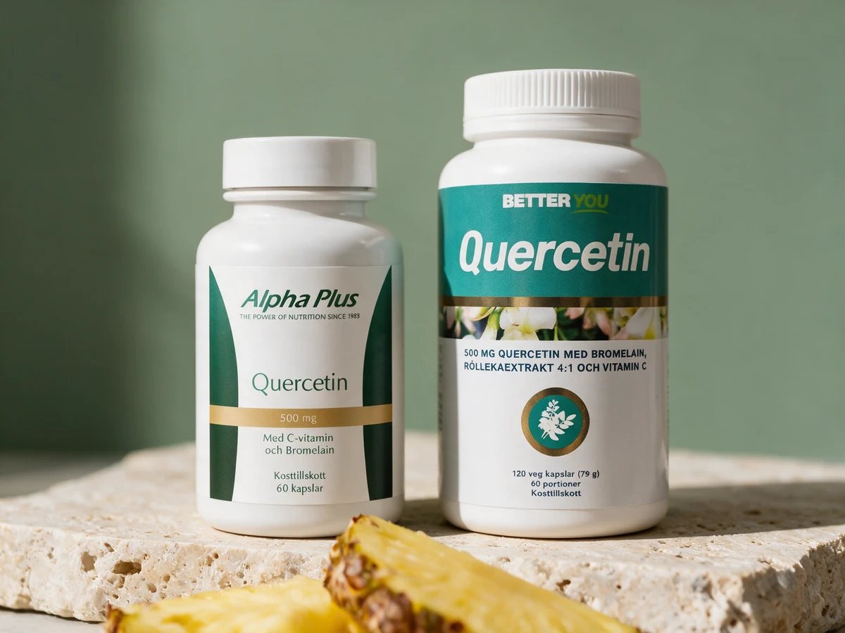Alpha Plus Quercetin og Better You Quercetin, to blandinger med quercetin og bromelain