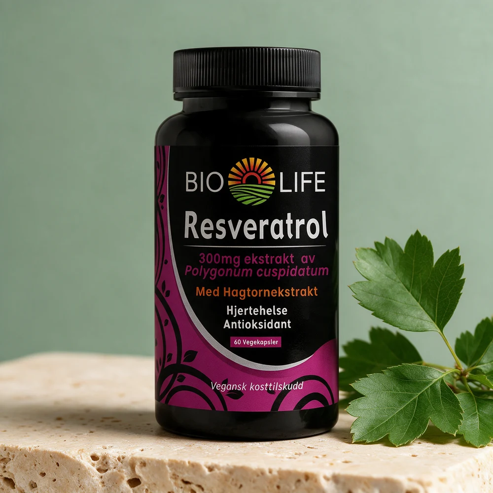 Bio Life Resveratrol med hagtorn, boks med 60 kapsler