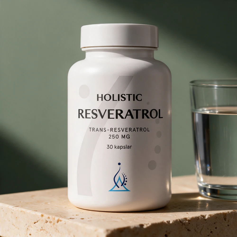 Holistic Resveratrol, boks med 30 vegetabilske kapsler og 250 mg trans-resveratrol