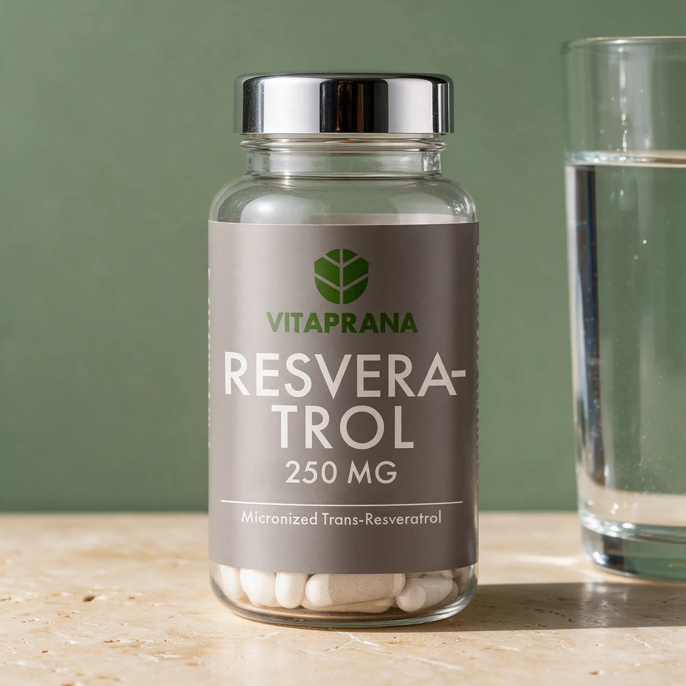Vitaprana Resveratrol 250 mg, boks med 60 syrebestandige kapsler