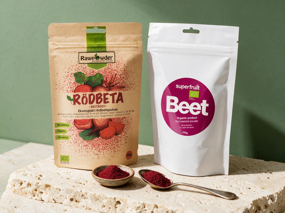 Rawpowder Økologisk Rødbetpulver og Superfruit Rødbetepulver, to økologiske poser rent rødbetepulver