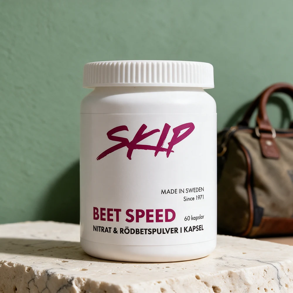 Skip Beet Speed, boks med 60 kapsler merket nitrat og rødbetepulver