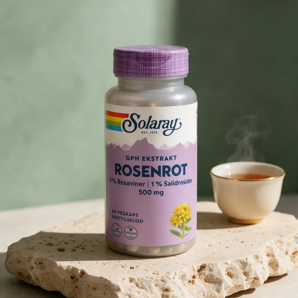 Solaray GPH Ekstrakt Rosenrot med 3 % rosaviner og 1 % salidrosider, 500 mg, 60 vegkapsler