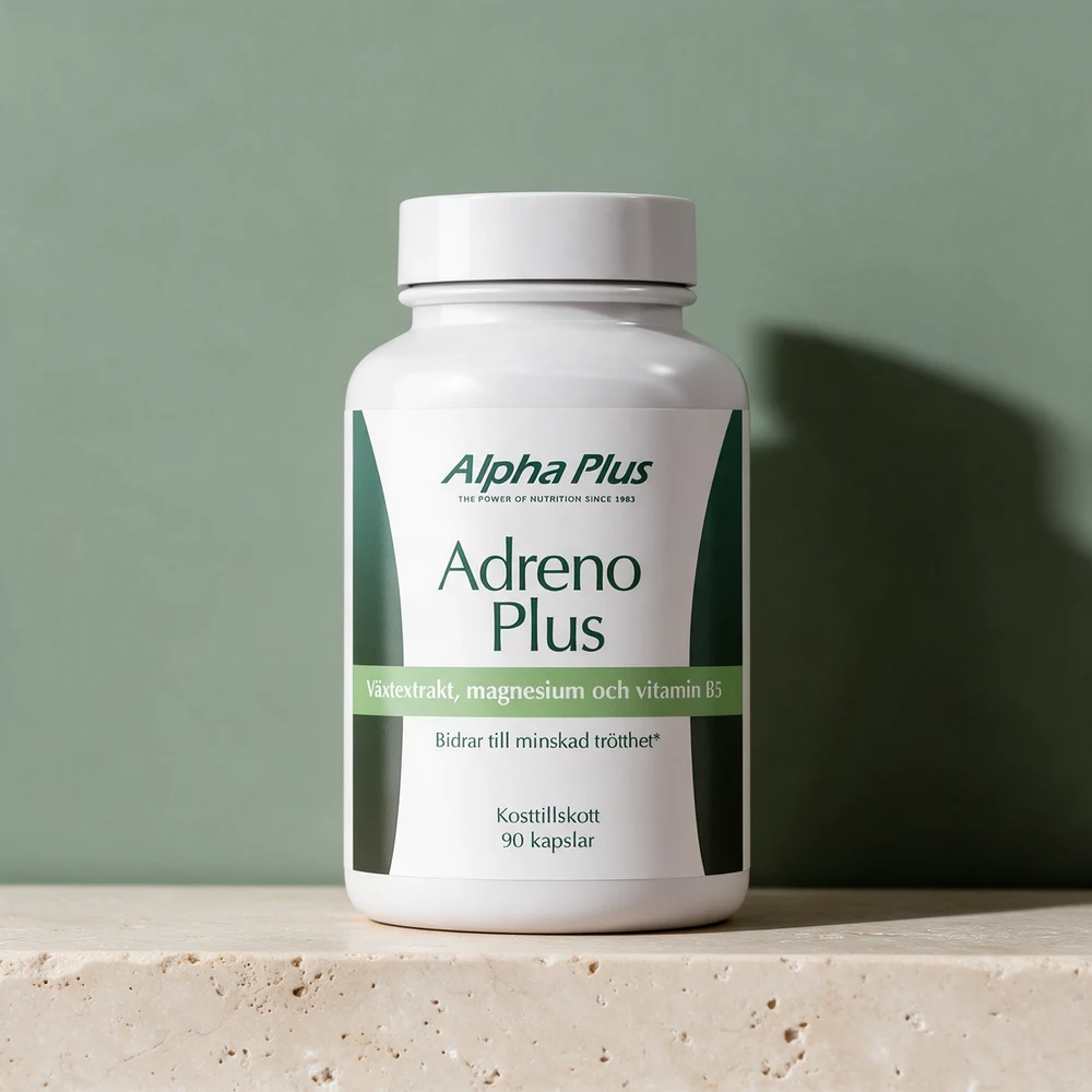 Alpha Plus Adreno Plus, hvit boks med grønne felt og 90 kapslar