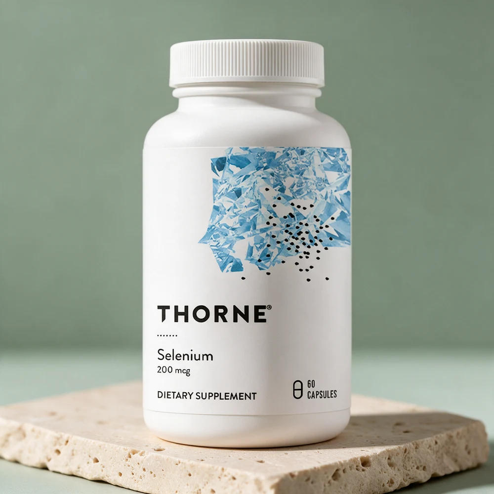 Thorne Selenomethionine, boks med små kapsler à 200 µg selenometionin