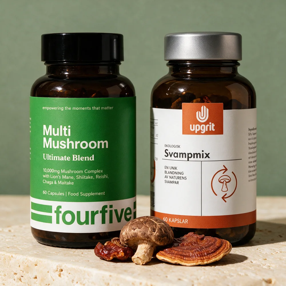 fourfive Multi Mushroom og Upgrit Svampmix, to soppblandinger med shiitake