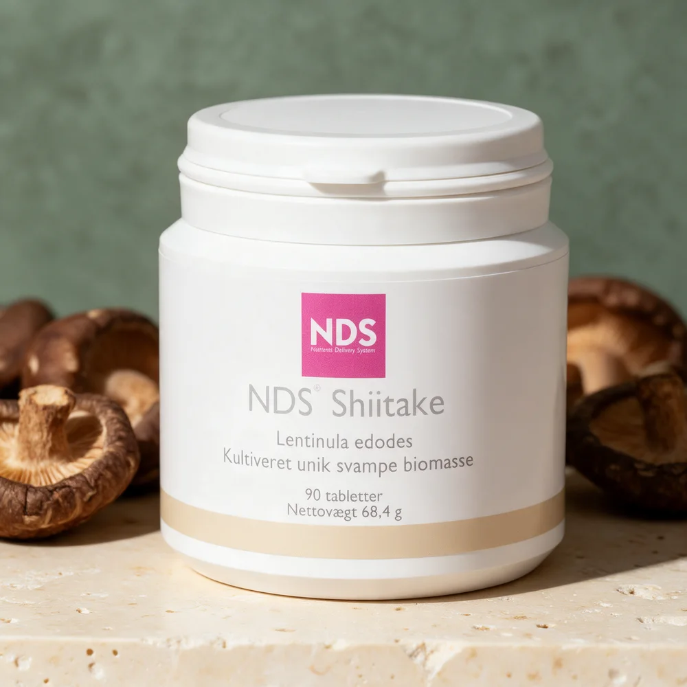 NDS Shiitake i hvit boks, 90 tabletter og nettovekt 68,4 g