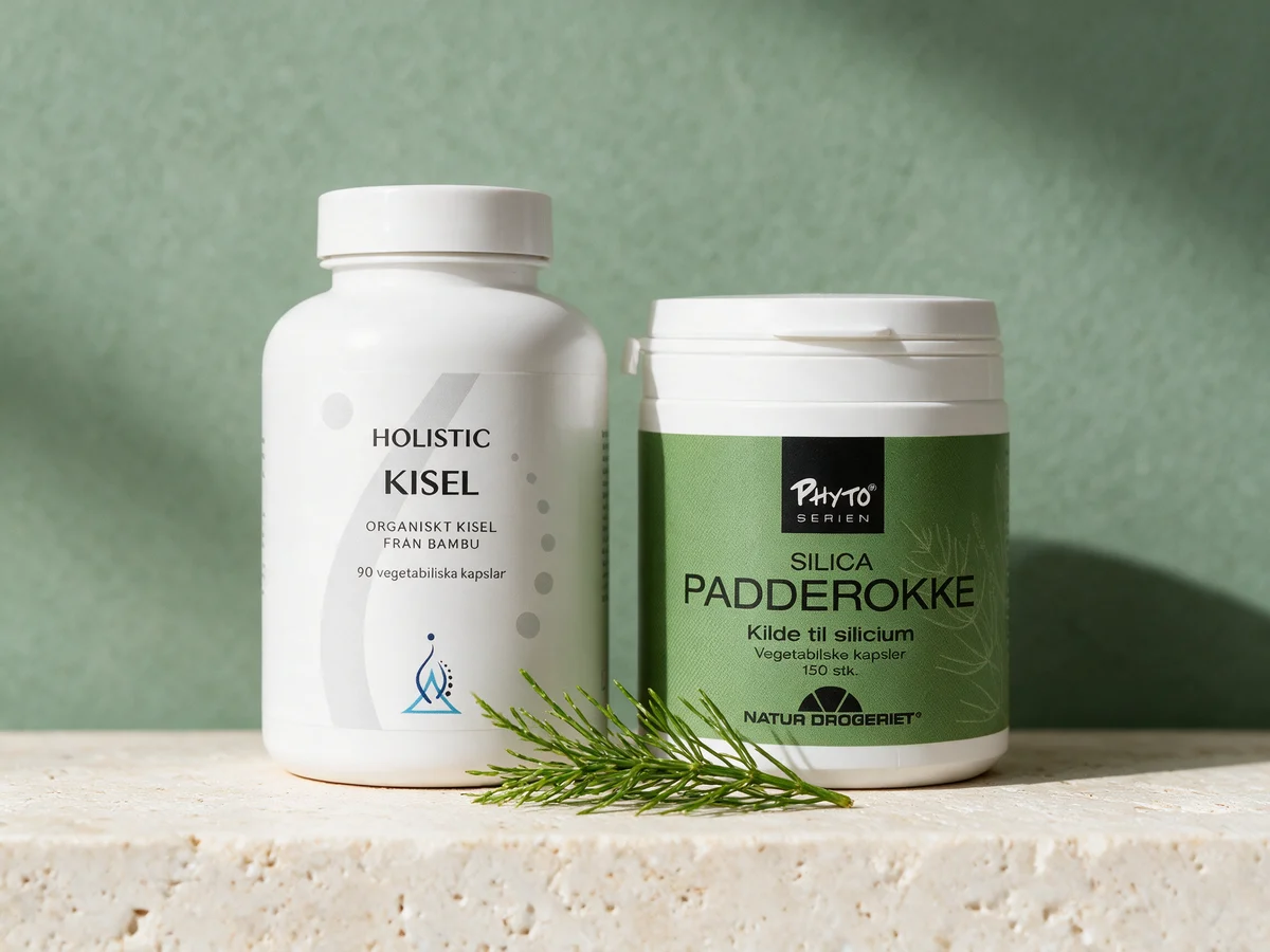 Holistic Kisel og Natur-Drogeriet Silica Padderokke, to bokser der du velger antall kapsler selv